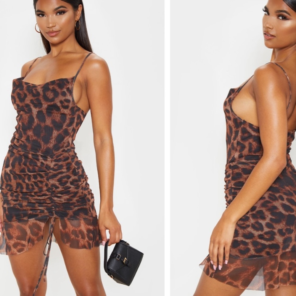 Cheetah print mini ruched dress